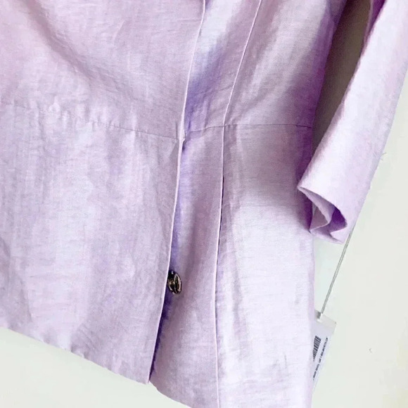 WORTH Size 2 Linen 3/4 Sleeves Shawl Neck Belted Blouse in Pale Hydrangea NEW - Picture 2 of 5